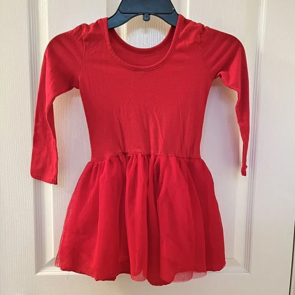 Old Navy Girls Scoop Back Red Tutu Dress Long Sleeve Size 5T
